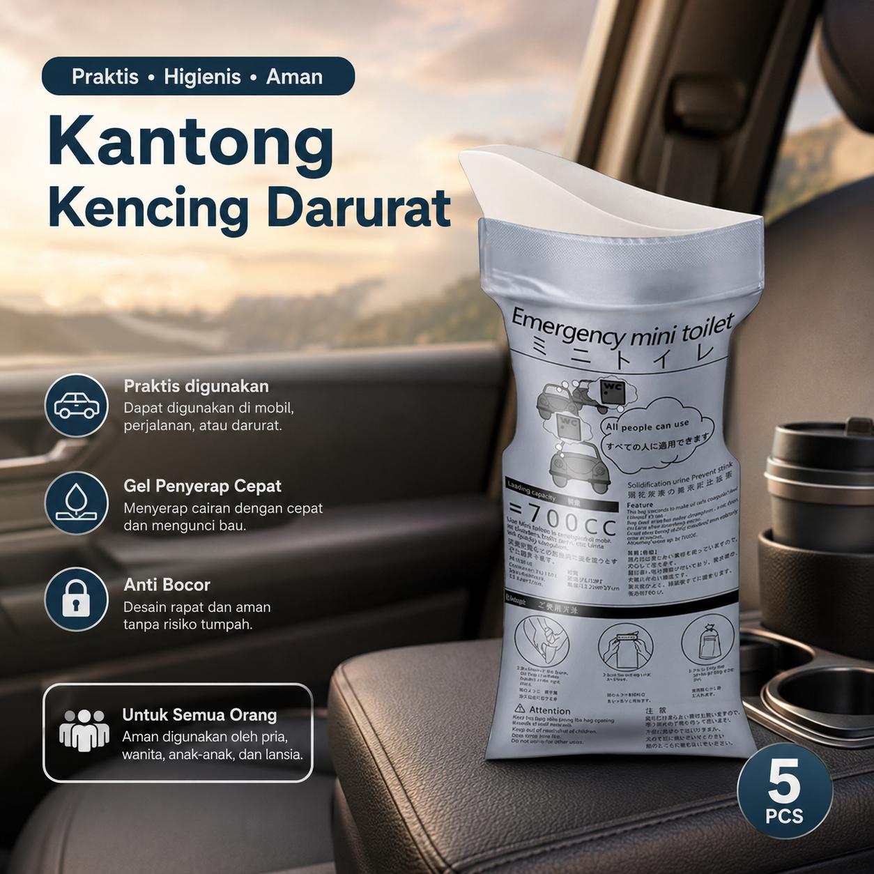 TaffSPORT Kantong Kencing Darurat Portable Emergency Mini Toilet 5PCS - MP5